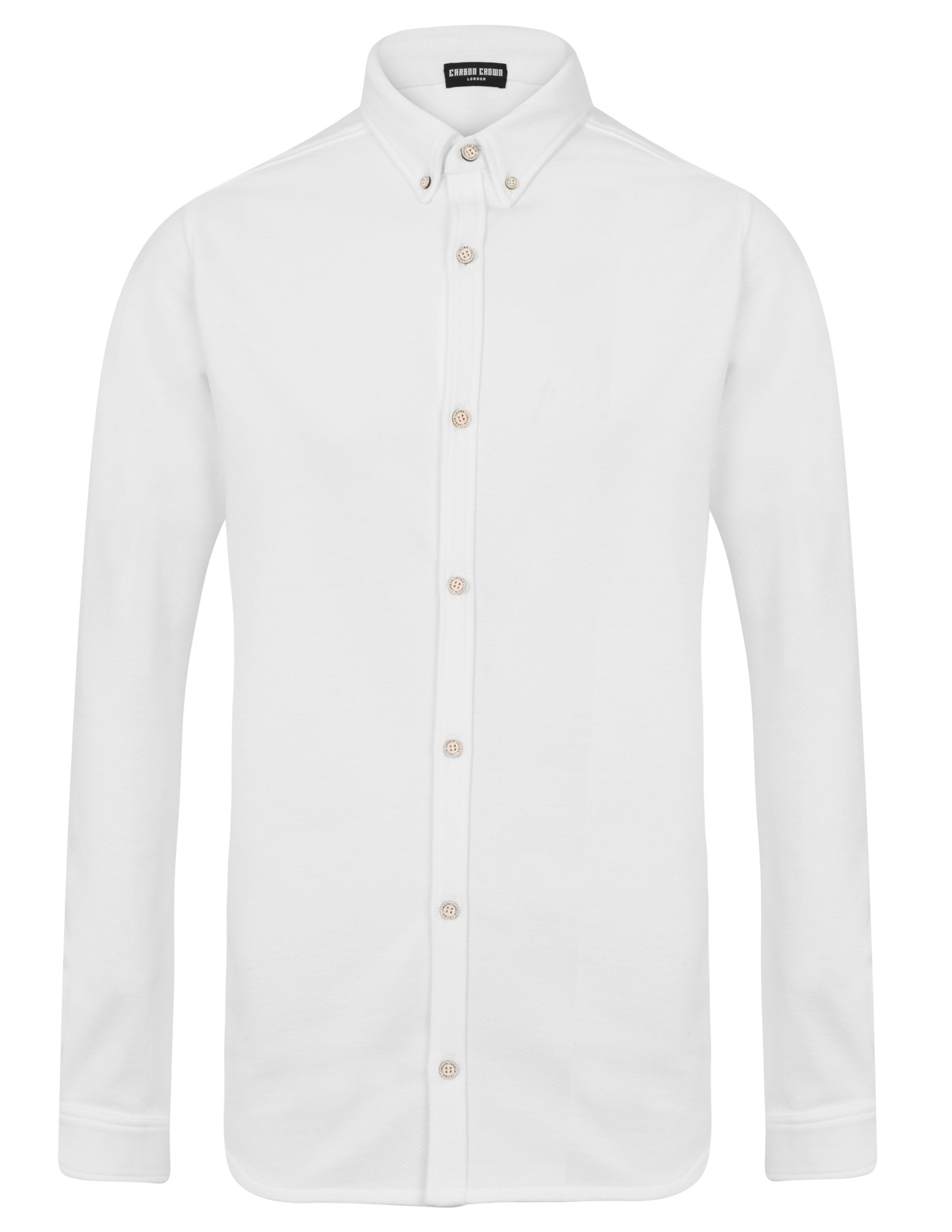 Long sleeve cotton pique shirt – White buttons – Carbon Crown